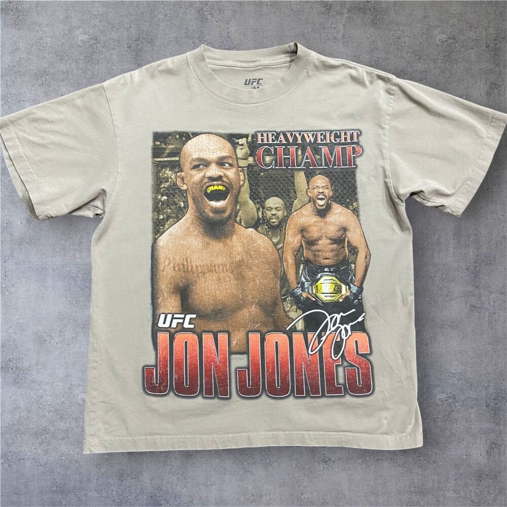 UFC Athletic Fit Jon Jones Heavyweight Champ Rap Style Tee Tan Men's Medium